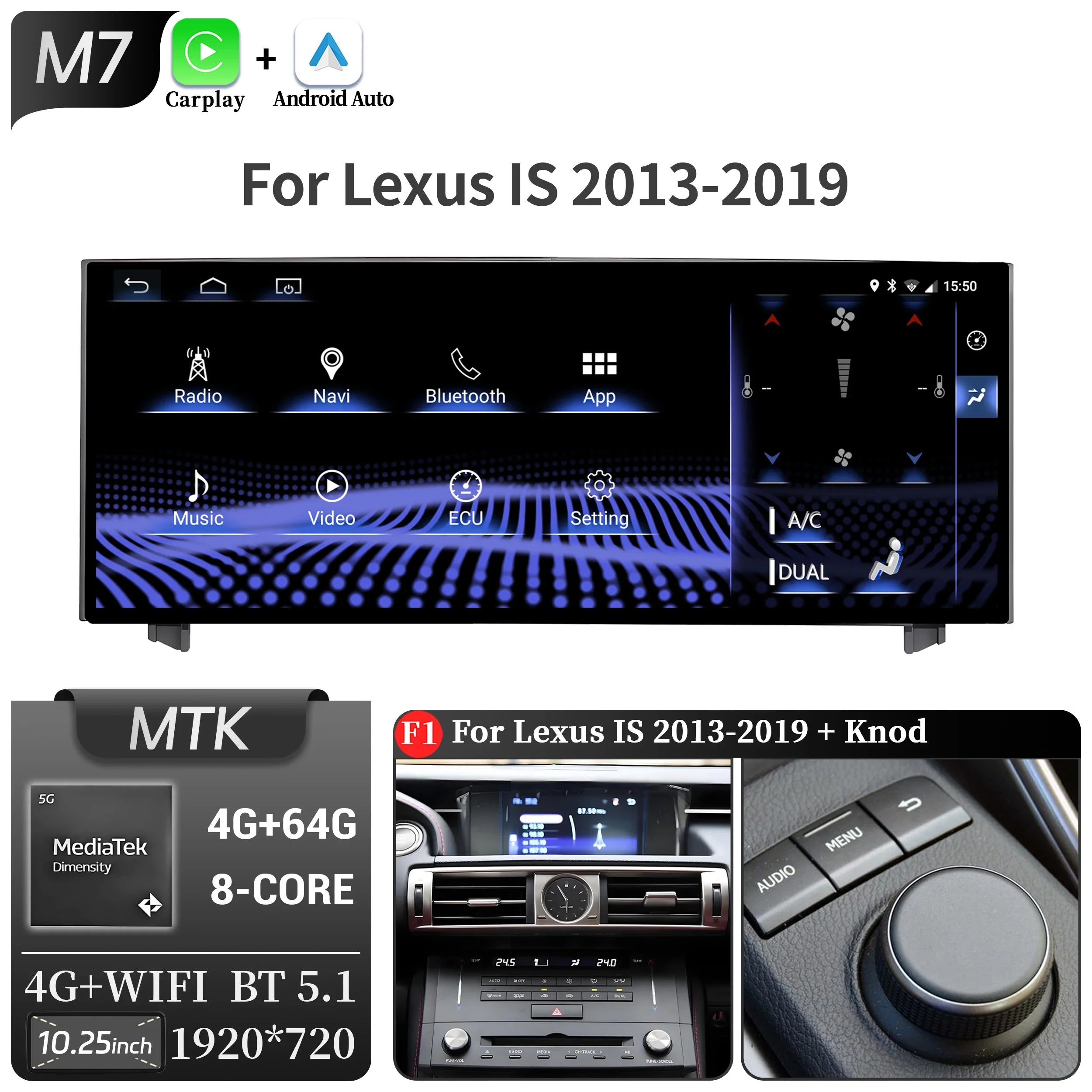 10.25"Android 14 For Lexus IS RC 200 250 300 350 200t 300h 2013-2019 Car Radio Multimedia CarPlay Snapdragon 668S Touch Screen