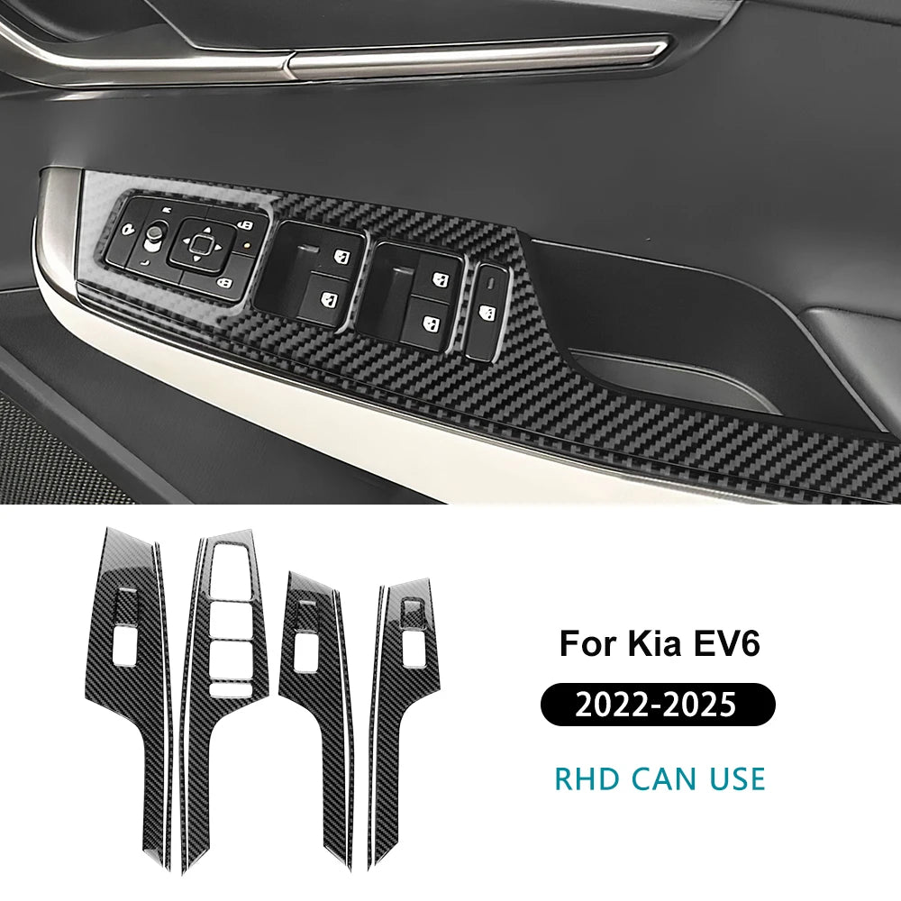 Real Soft Carbon Fiber Sticker For Kia EV6 GT EV 2022 2023 2024 2025 LHD RHD Car Window Lift Button Decor Frame Interior Trim