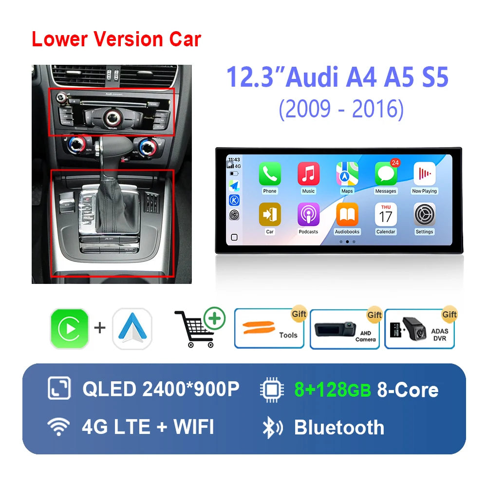 10.33 "/12.3"  for Audi A4 A5 S5 2009 - 2016 Wireless Carplay HD Touch Screen Android 14 Car Radio Video Multimedia Player