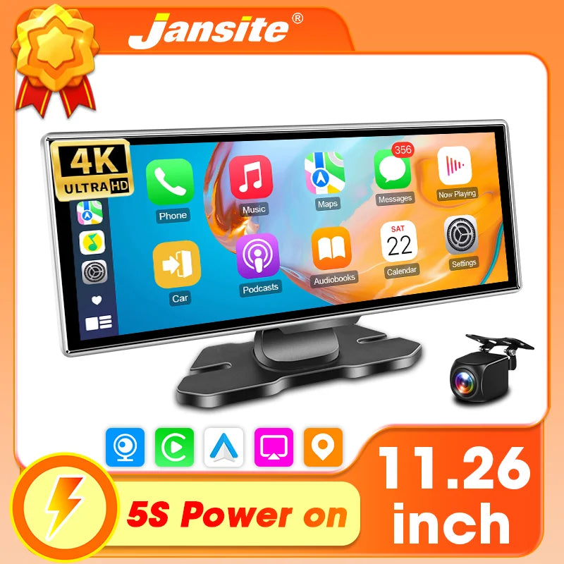 11.26 inch 4K Dash Cam 3840*2160P Car DVR Mirror Video Recording Wireless Carplay & Android Auto GPS Navigation 5G WiFi FM AUX