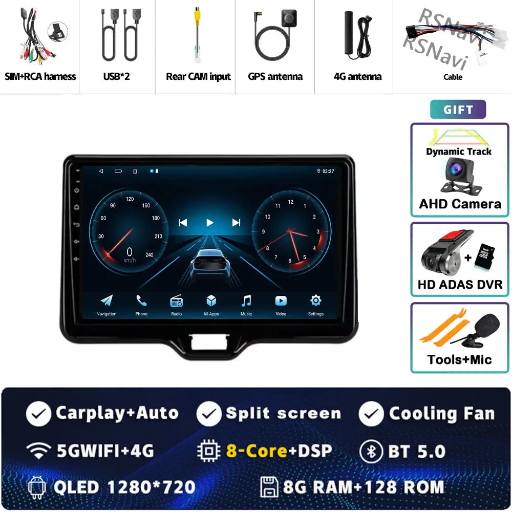 8G-128G CAM DVR Color Android Car Stereo For Toyota Yaris QLED 2K GPS CarPlay