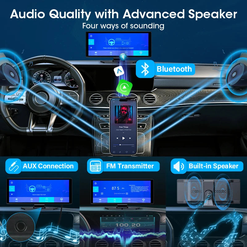 10.26'' Dash Cam 2.5K Car DVR Wireless Carplay Android Auto GPS Navigation Dual Len Video Recorder Dashboard Rearview Camera AUX